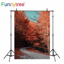 Funnytree backdrop for photographic studio autumn forest red leaves path nature view professional backgroundphotobooth photocall 2024 - buy cheap