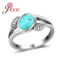 Real 925 Sterling Silver Leaves Finger Rings Vintage Jewelry With Retro Oval Green Stones Women Girls Anel Accessories 2024 - buy cheap