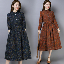 2019 Spring Loose Cotton And Linen Floral Women Print Dresses Full Sleeve Knee-length Artistic Vestidos Woman Elbise Clothes 2024 - buy cheap