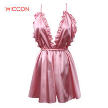 WICCON 2018 New Summer Fashion Women Sexy Sleepwear Spaghetti Strap V-Neck Sleepshirts 3 color Faux Silk Women V Neck Nightgowns 2024 - купить недорого