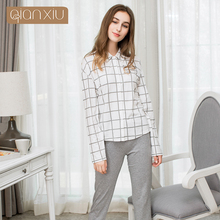 Spring Autumn Homewear Women Casual Plaid Pajama sets Cotton Sleepwear suit Lovers Long Sleeve Turn-down collar shirt & Pants 2024 - buy cheap