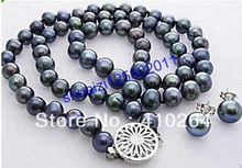 Free Shipping Charming 7-8MM Black Freshwater Pearl Necklace Earring set 2024 - buy cheap