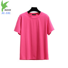 Camiseta feminina de verão e tamanho grande g39, camiseta de cor sólida e manga curta para mulheres, algodão acolchoado e casual, 2019 2024 - compre barato