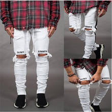 Мужские обтягивающие джинсы, рваные джинсы на молнии в стиле хип-хоп, новинка 2019 2024 - купить недорого