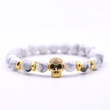 NCRORCN  Charm Men Skull Bracelet  Micro inlaid zircon  8MM Natural Stone Bracelets For Men Jewelry Pulseras 2024 - buy cheap