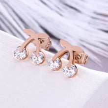 Rose gold color stainless steel earrings for women, cute crystal bowknot stud earings fashion jewelry boucle d'oreille brinco 2024 - buy cheap