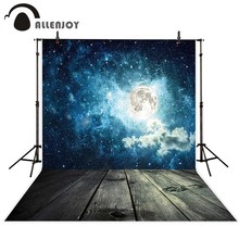 Allenjoy-Fondo de fotografía profesional, con cielo telón de fondo, Luna, estrellas, suelo de madera, baby shower y Halloween 2024 - compra barato