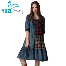 Summer Dress 2018 Yuzi.may Boho New Denim Women Dresses O-Neck Half Sleeve A-line Ruffles Hem Loose Vestidos A82073 Vestido 2024 - buy cheap