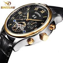 BINSSAW Fashion Luxury Brand Leather Tourbillon Watch Automatic Men Wristwatch  Mechanical Steel Watches Relogio Masculino 2024 - buy cheap