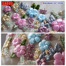 LASUI new Heavy pretty Handmade Ribbon Embroidery mesh lace  applique  3D flowers DIY  Clothes, bags, headdress decoration 0086 2024 - buy cheap