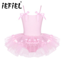 IEFiEL-vestido de tutú de Ballet con lazo para niñas, tirantes finos, Ballet, baile, gimnasia, leotardo de baile 2024 - compra barato