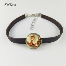 Женский кожаный браслет ручной работы SUTEYI, регулируемый браслет с рисунком лисы, стеклянный кабошон, ювелирные изделия 2024 - купить недорого