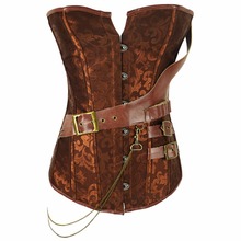 Plus size S-6XL Retro Bustiers Corsets Women Black And Brown Brocade Steampunk Corset Top With G-string 907 2024 - buy cheap