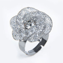 Hot Sale Handmade Mesh Flower Rings With Clear Crystal Ring For Women Gifts Size Resizable 2024 - buy cheap