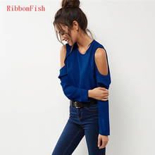 RibbonFish Women Spring Summer Style Chiffon Blouses Shirts Lady Girls Off Shoulder Ruffles Long Sleeve Blusas DD1055 2024 - buy cheap