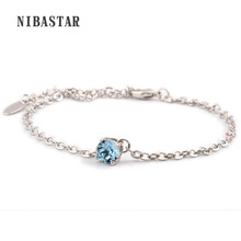Pulseira romântica de cristal azul feminina, pulseira prateada com cristais 2024 - compre barato