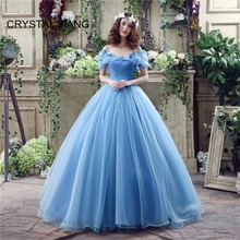 CRYSTAL JIANG 2019 Vestidos de fie New Fashion Off the Shoulder Blue Organza Ruffles 3D Butterfly A Line Cinderalla Prom Dresses 2024 - buy cheap