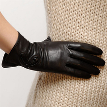 Brand Genuine Leather Gloves Fashion Women Sheepskin Gloves Thermal Winter Plus Velvet Elegant Lady Driving Glove L030NC2 2024 - buy cheap