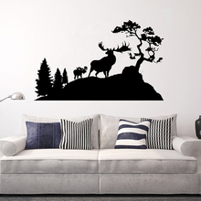 Yoyoyu deers adesivo de parede de vinil, arte removedora de árvore de paisagem, quarto sala de estar, decoração do cartaz zxpera 2024 - compre barato