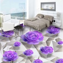 Custom Floor Wallpaper Modern Romantic Wall Murals Purple Roses Bathroom PVC Waterproof Self-adhesive Removeable Floor Wallpaper 2024 - buy cheap