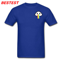 Men Blue T Shirt Cute Pixel Logo T-shirt Funny Cloud Print Tshirt Rainbow Colorful Design Clothes Youth Casual Tops Tees Cotton 2024 - buy cheap