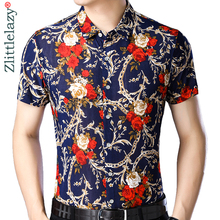 2019 marca de verão casuais de manga curta slim fit camisa havaiana floral homens streetwear vestido social mens camisas moda camisa 213 2024 - compre barato