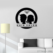 Adesivos de parede para logotipo de salão de cabeleireiro, adesivos de parede unissex para barbearia, vitrine, cabeleireiro, decalque de janela, arte removível l345 2024 - compre barato