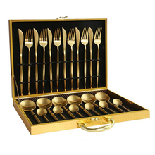 KuBac 24Pcs Box Cutlery Set 18/10 Stainless Steel Knife Fork Matte Gold Cutlery Set Dinnerware Set With Gift Box Drop Shipping 2024 - buy cheap