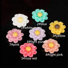 30 unidades/lotes 15mm 3d misturado acrílico resina flores flatback cabochão margarida girassol para fazer jóias abalorios flores de resina 2024 - compre barato