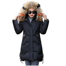 Женский пуховик с капюшоном chaqueta mujer, зимняя теплая длинная парка с большим меховым воротником, большие размеры 2024 - купить недорого