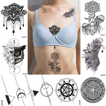 Henna geométrica búho joyería falsa tatuaje temporal Flor de Medusa impermeable tatuajes negros DIY arte corporal mujeres pegatinas de tatuaje 2024 - compra barato