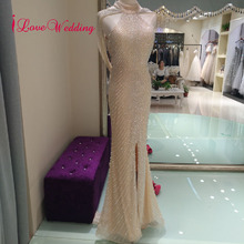 iLoveWedding Elegant Evening Dress Long Champagne Crystal Beadings Sexy Mermaid Luxuriy Formal Evening Gowns 2024 - buy cheap