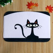 2016 New 40cmx60cm Soft Coral Fleece Rubber Entrance Indoor/Outdoor Floor Mat Door Mat Black Cat Printed  Decorative Carpet D007 2024 - buy cheap