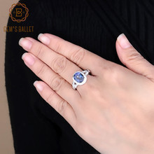 Женское классическое кольцо из серебра 925 пробы, с натуральным голубым Мистик-кварцем карата 2022 - купить недорого