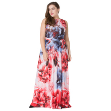 Plus Size Women Long Red Print Beach Dress Summer O-Neck Bohemian Floor Length Long A Big Pendulum Maxi Dress 2024 - buy cheap