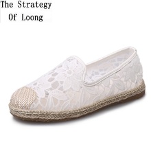 Summer New Fashion Breathable Mesh Slip-on Sewing Flat Women Loafers Casual Cut Out  Linen Weaving Fisherman Shoes 20181226 2024 - buy cheap