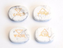 Set of 4 Natural Howlite Healing Crystal Engraved Reiki 4 Elemental of Earth Water Air Fire Palm Stone with a Free Pouch 2024 - buy cheap