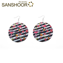 SANSHOOR-pendientes de madera con estampado Floral de flamenco para mujer, aretes con diseño bohemio pendiente con gota que cuelga, 6 par/lote 2024 - compra barato