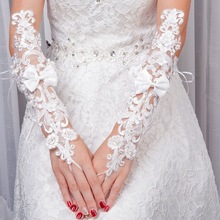 JaneVini-guante para boda sin dedos largo, blanco, con lazo de perlas, de encaje, para novia, guante para boda 2024 - compra barato