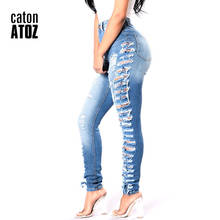 catonATOZ 2145 Woman`s Ultra Stretchy Side Distressed Jeans Mom Jeans Woman Washed Vintage Denim Pants Trousers Jeans for Women 2024 - buy cheap
