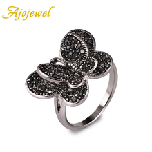 Ajojewel Elegant Style Pave Black CZ Butterfly Ring Size 7/8/9 New Fashion Womens Vintage Jewellery Wholesale 2024 - buy cheap