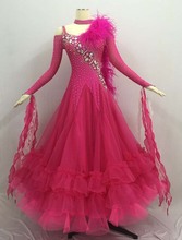 Платье для бальных танцев для взрослых, новинка 2019, розовое Красное Перо, вальс, танцевальная юбка для Бальных соревнований, танцевальные платья для женщин 2024 - купить недорого