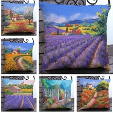 Lavender Painting Cushion Cover Linen Throw Pillow Cover Home Decoration Car Sofa Decorative Pillowcase coussin 45x45cm 2024 - buy cheap