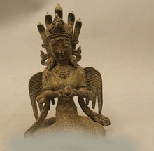 Estatua de Buda de bronce tibetano del Tibet Naga Kanya, figura de cabeza de serpiente de 11" 2024 - compra barato