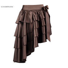 Charmian Women's Victorian Gothic Steampunk Skirt Sexy Party Black Satin Ruffles Vintage High Low Brown Skirt with zipper 2024 - buy cheap