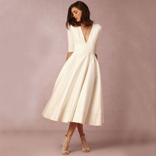Женское платье-миди с глубоким V-образным вырезом, рукавом до локтя 2024 - купить недорого