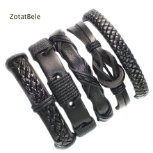 ZotatBele 5Pcs Vintage Leather Bracelets Black Multilayer Braid Wrap Bracelets Bangles Male Rope Chain Wholesale Men Jewelry F63 2024 - buy cheap