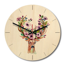 Circular Elk Mechanic Wall Clock Decorative Living Room Single Face Needle Wall Watches Wooden Home Decor 11 Inch 2024 - buy cheap