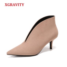 Xgravity sapatos europeus de salto fino com ponta fina, sapatos femininos com design em v profundo, sapatos femininos elegantes europeus a059 2024 - compre barato