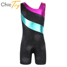 ChicTry Kids Sleeveless Shiny Splice Gymnastics Leotard Sports Dance Bodysuit Girls Ballet Leotard Children Stage Dance Costume 2024 - buy cheap